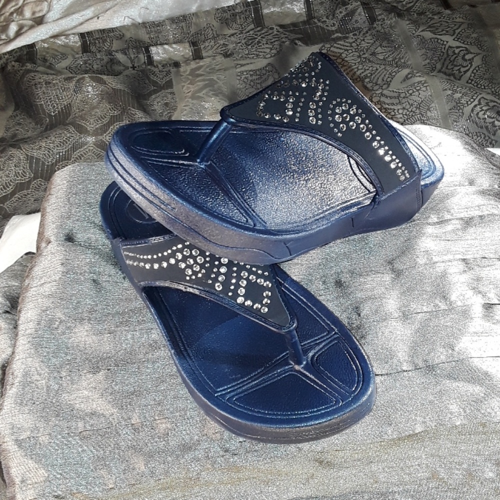 O.M Blue Sandals Bedazzled